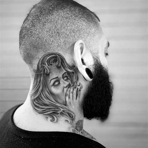 angel whispering in ear neck tattoo|Devil and angel whispering in ear tattoo